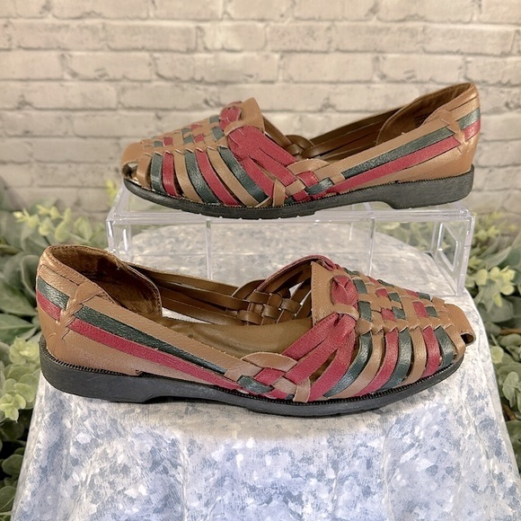 Flexisole “Fiesta” Tan Multicolor Leather Huarache Sandals WMS 6.5W☀️VGUC☀️ - Picture 4 of 10